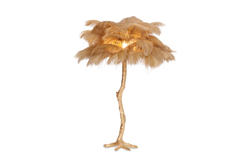 Kleine Vergoldete Vintage Palmen Tischlampe Mit Federn Bei