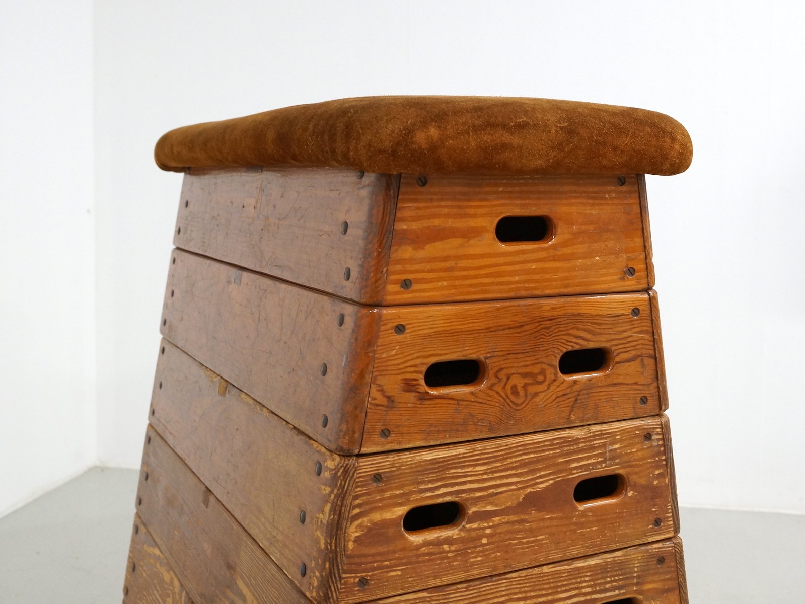 Wood and Suede Gymnastic Vaulting Box, 1960s for sale at Pamono