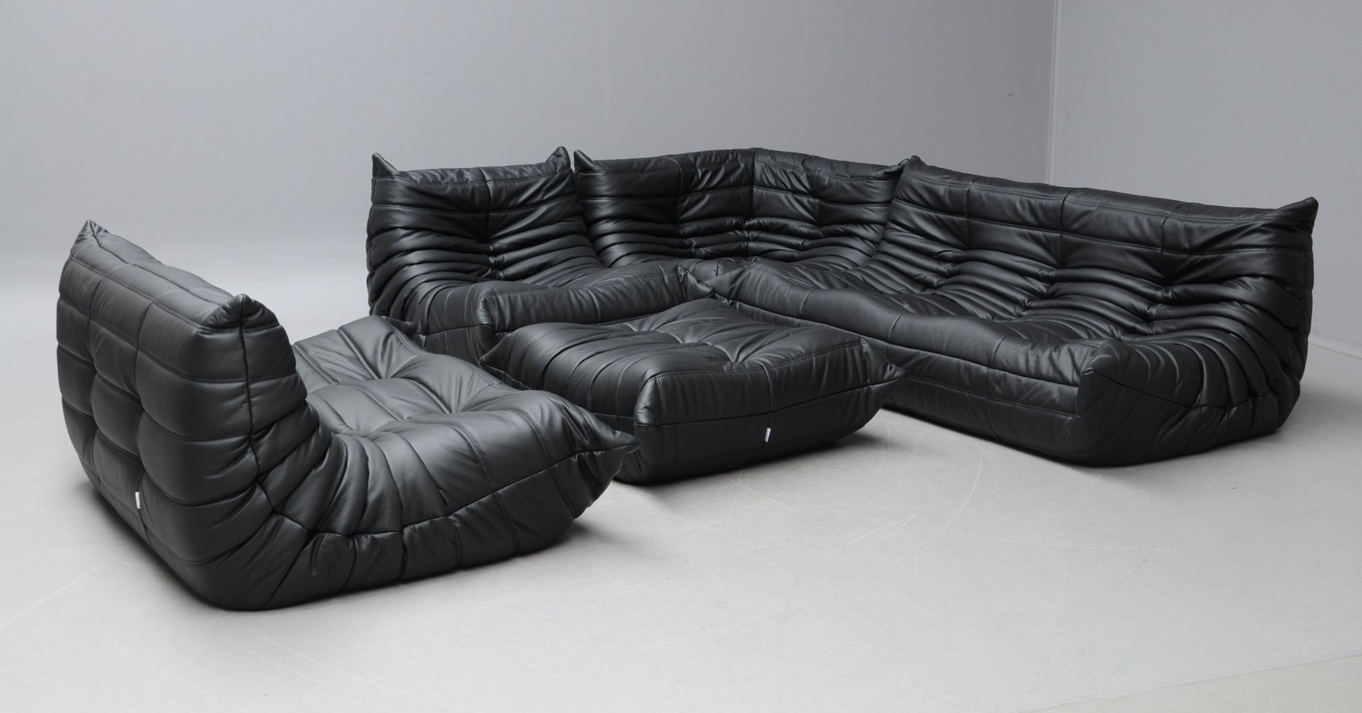 Vintage Black Leather Togo Sofa Set by Michel Ducaroy for Ligne
