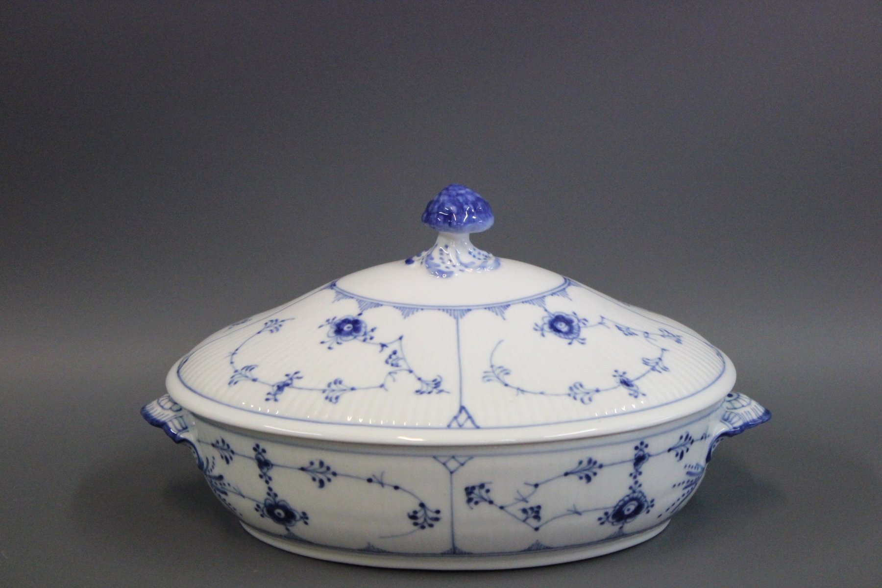Blue and White Fluted Porcelain Tureen by Royal Copenhagen for sale at