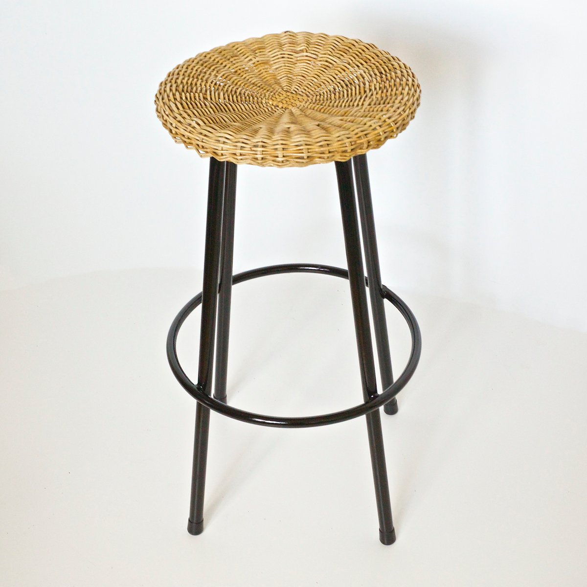 Vintage High Wicker Bar Stool from Rohe Noordwolde, 1950s for sale at