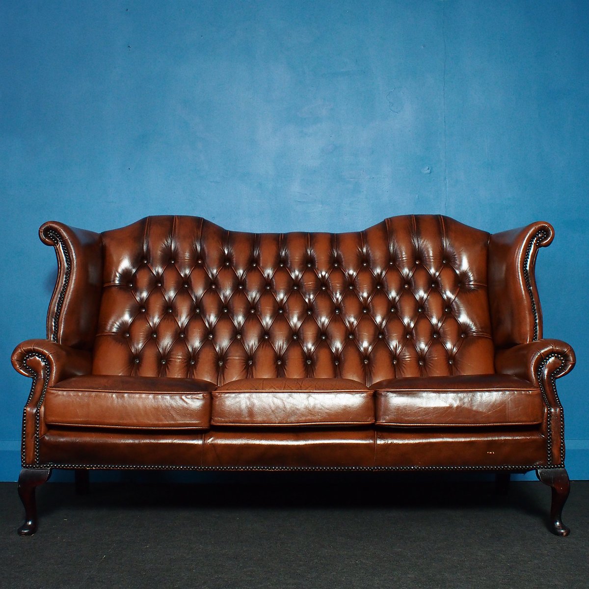 Vintage Leather Wingback Chesterfield 3Seater Sofa for sale at Pamono
