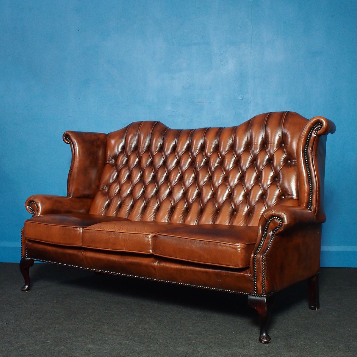 Vintage Leather Wingback Chesterfield 3-Seater Sofa for sale at Pamono