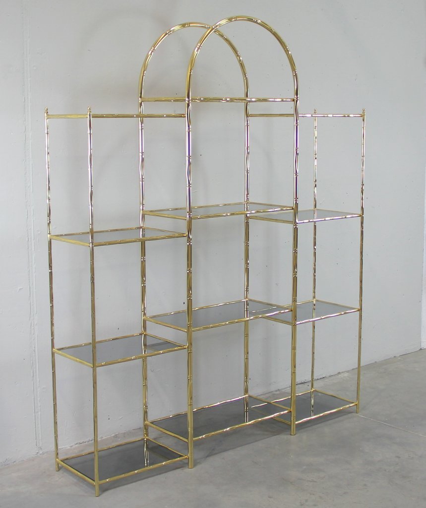 Vintage Glass and GoldPlated Metal Shelving Unit for sale at Pamono
