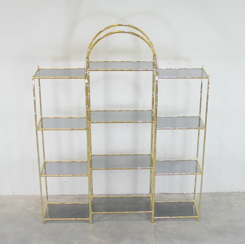 Vintage Glass and GoldPlated Metal Shelving Unit for sale at Pamono