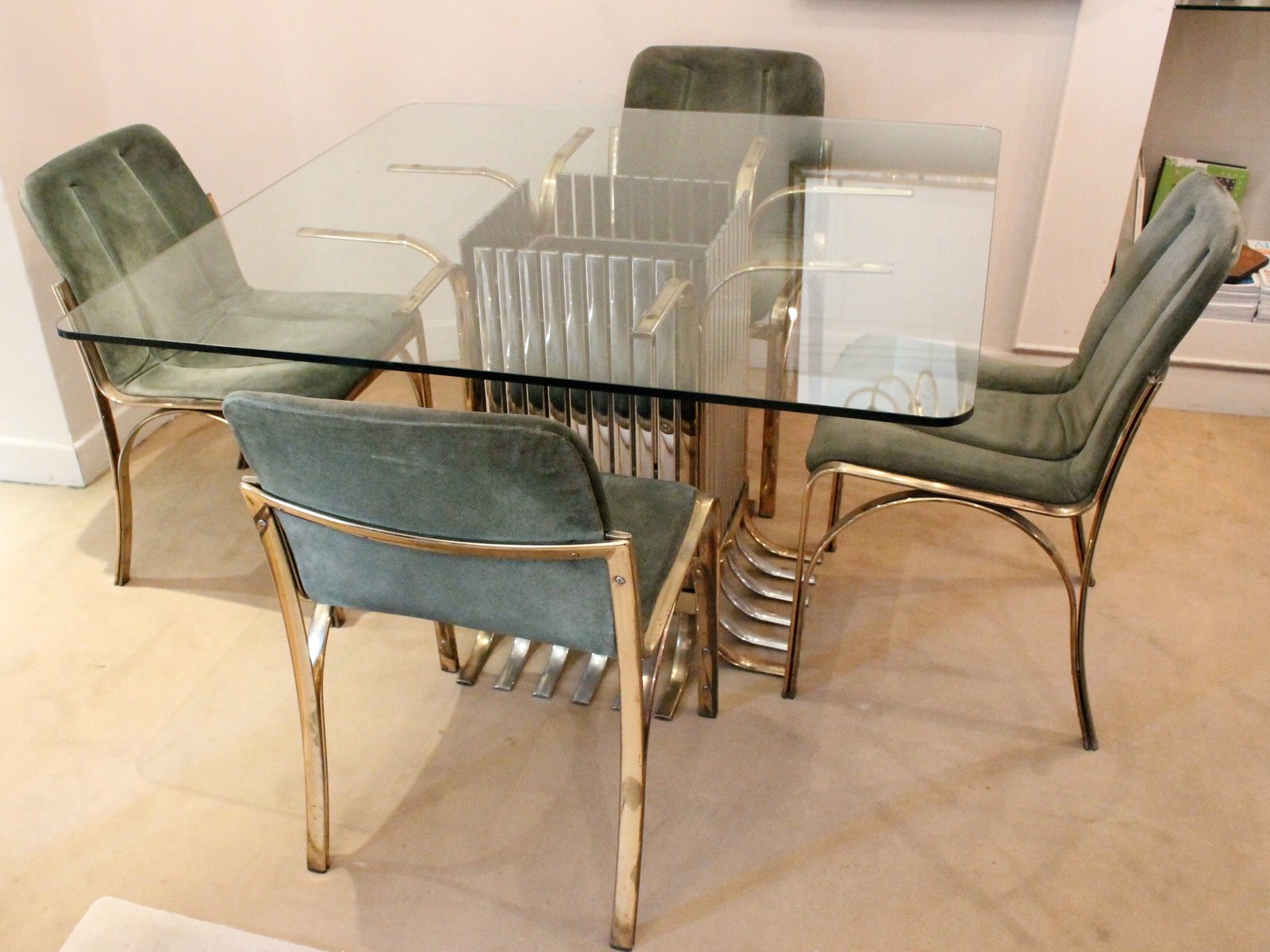 Italian Glass Dining Table With Four Chairs 1970 For Sale At Pamono