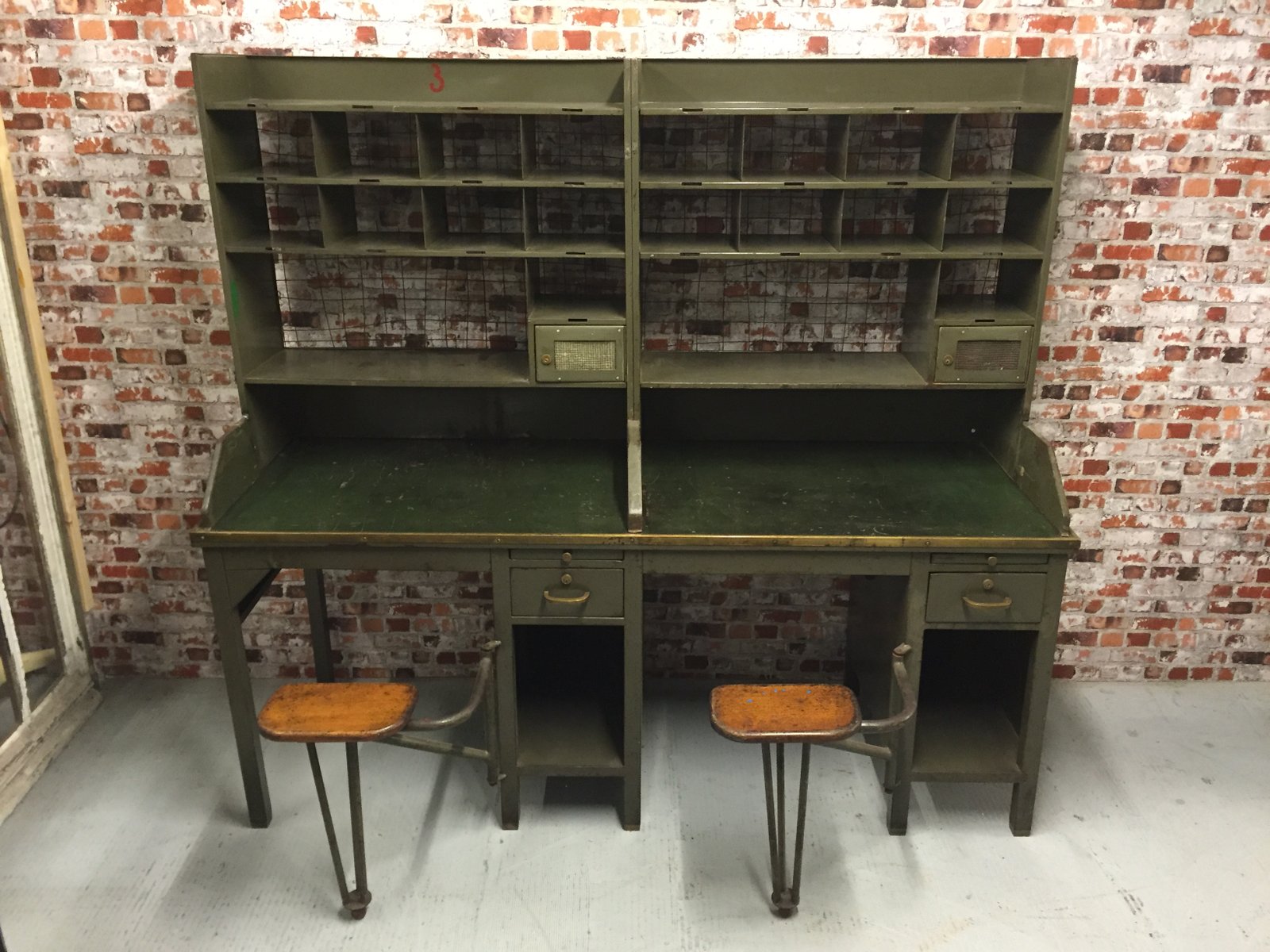 vintage french double sided post office desk 1