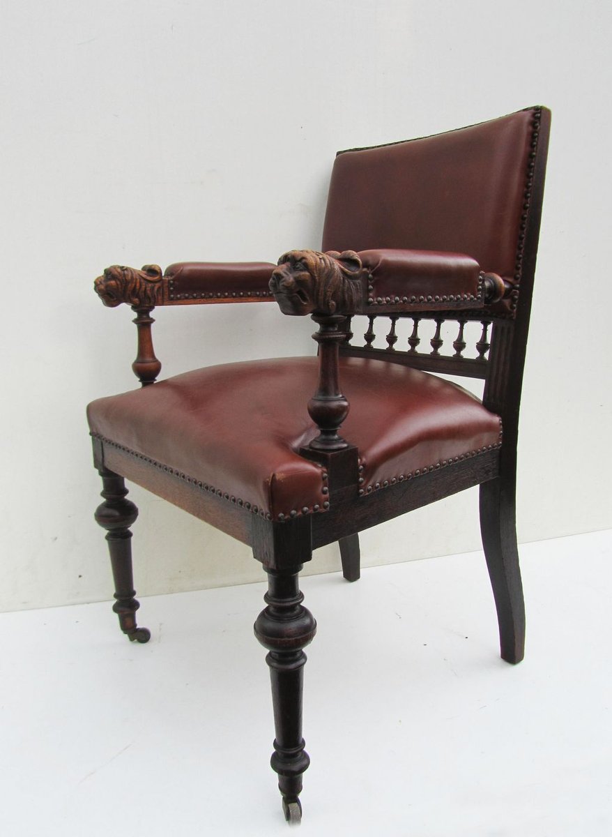 Antique Dutch Carved Oak Lion Head Arm Chair for sale at ...