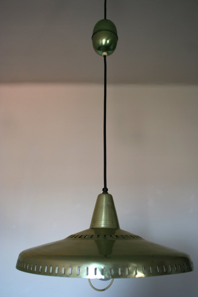 Vintage Green Metal Ceiling Lamp, 1950s for sale at Pamono