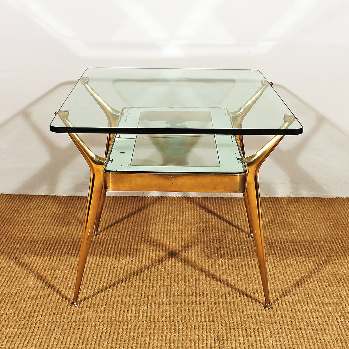 Italienischer Couchtisch aus Glas & Messing, 1950er bei Italienischer Couchtisch aus Glas & Messing, 1950er bei
