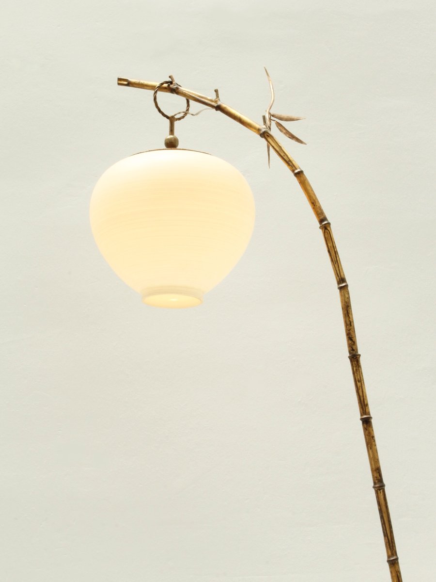 Gilded Bamboo Style Floor Lamp, 1950s for sale at Pamono