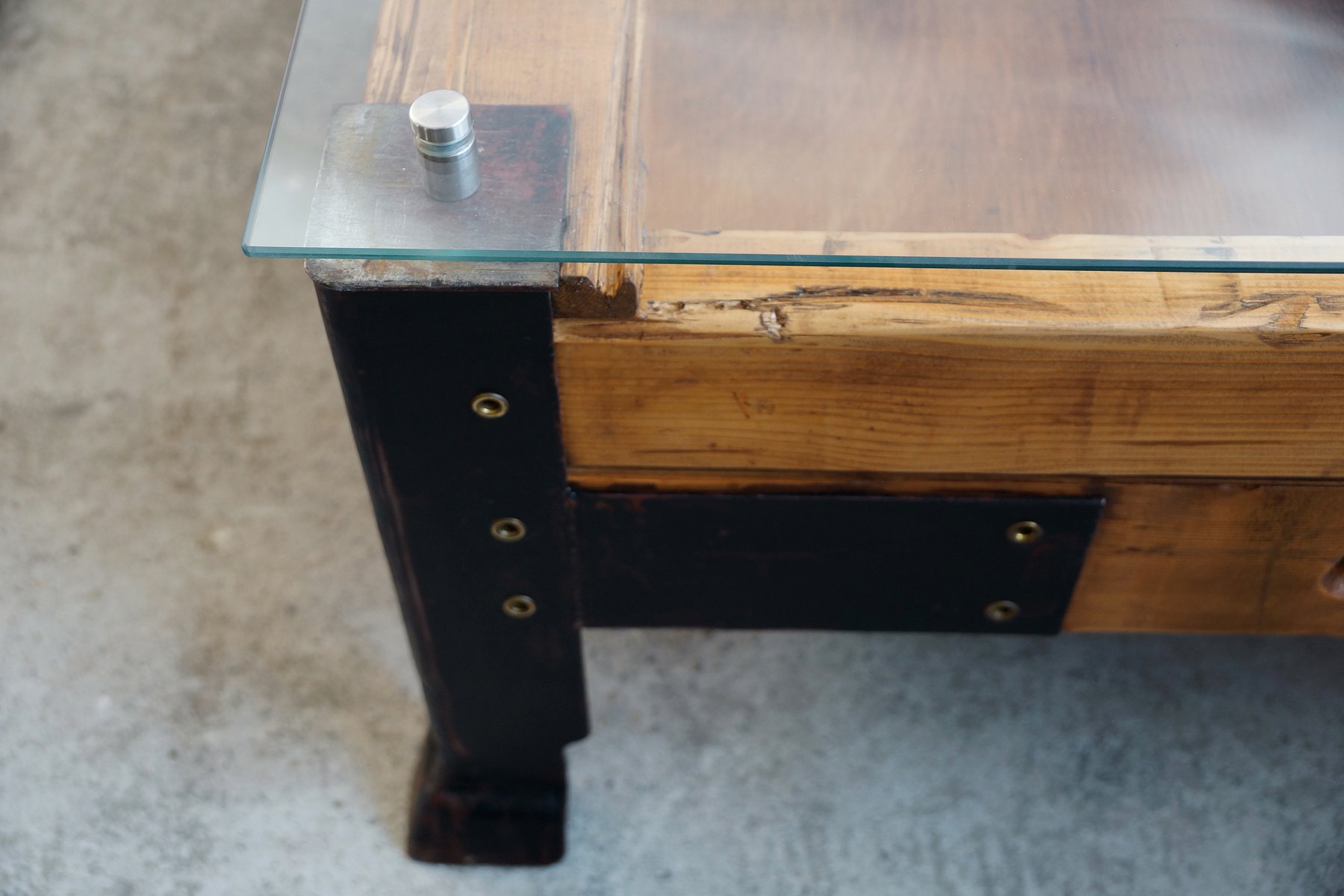 Industrial Pallet Coffee Table With Glass Top For Sale At