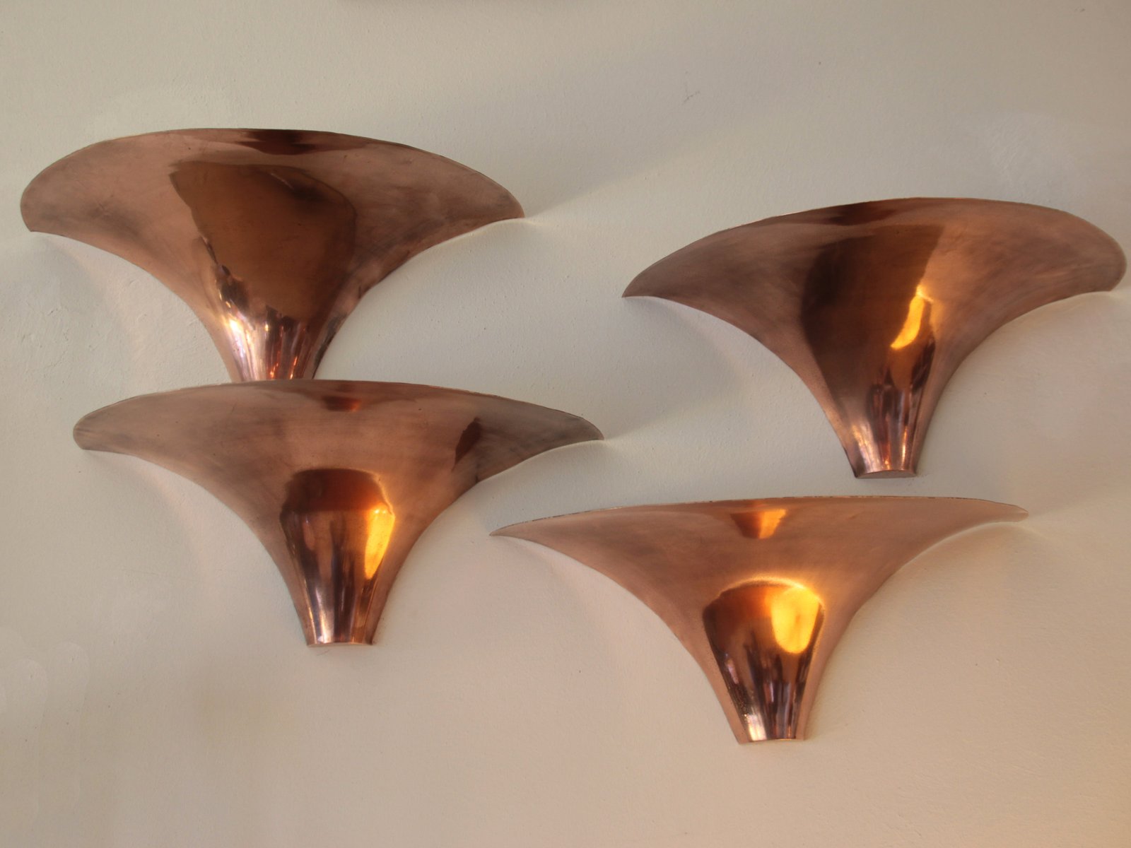 French Midcentury Copper Wall Sconces, Set of 4 for sale at Pamono