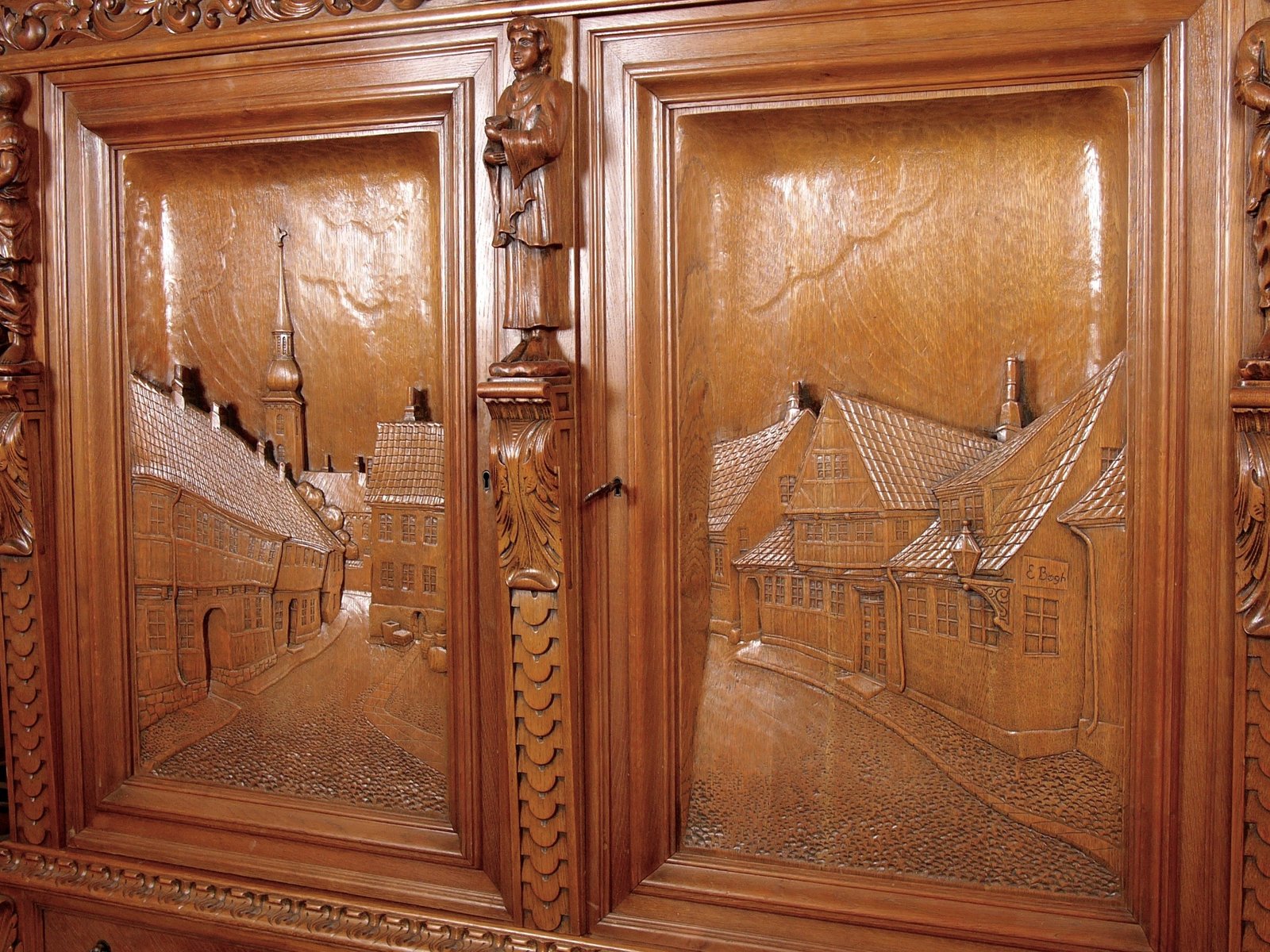 Large Oak Cabinet with Hand-Carved Doors from E. Bøgh ...