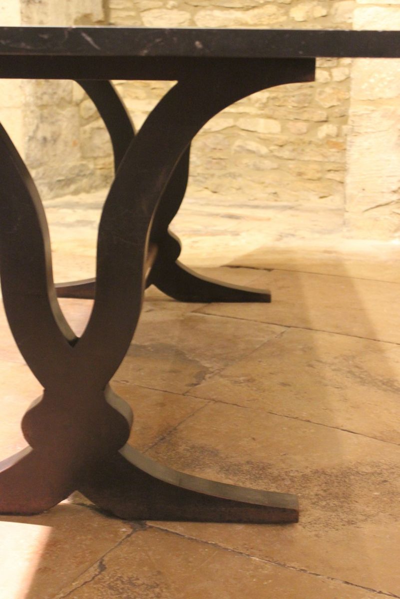 Grande table de salle à manger art déco avec dessus en marbre en ...