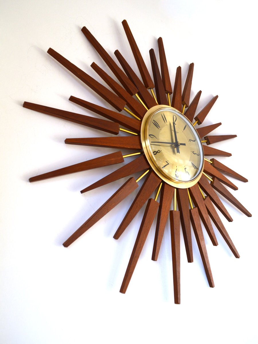 Sunburst Wall Clock by Anstey & Wilson, 1960s for sale at Pamono