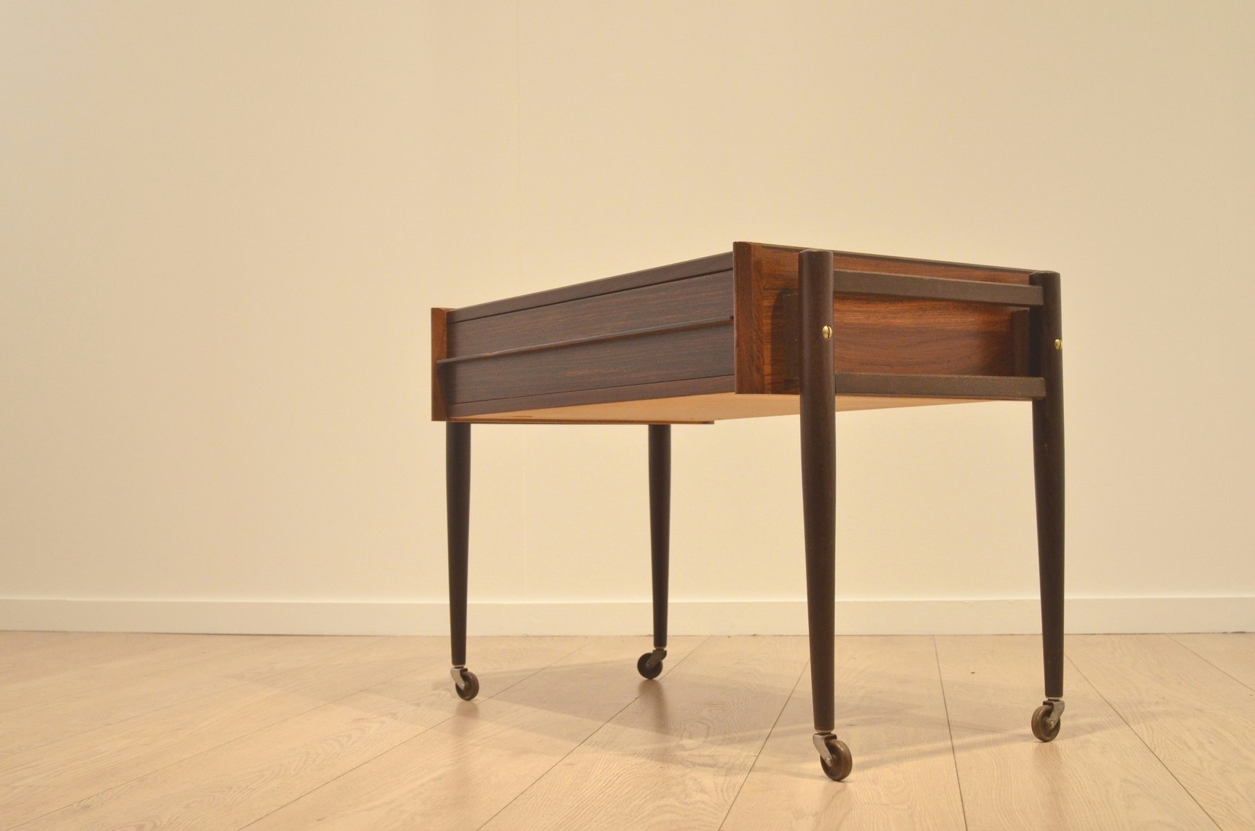 Mid Century Danish Rosewood Side Table on Wheels for sale at Pamono