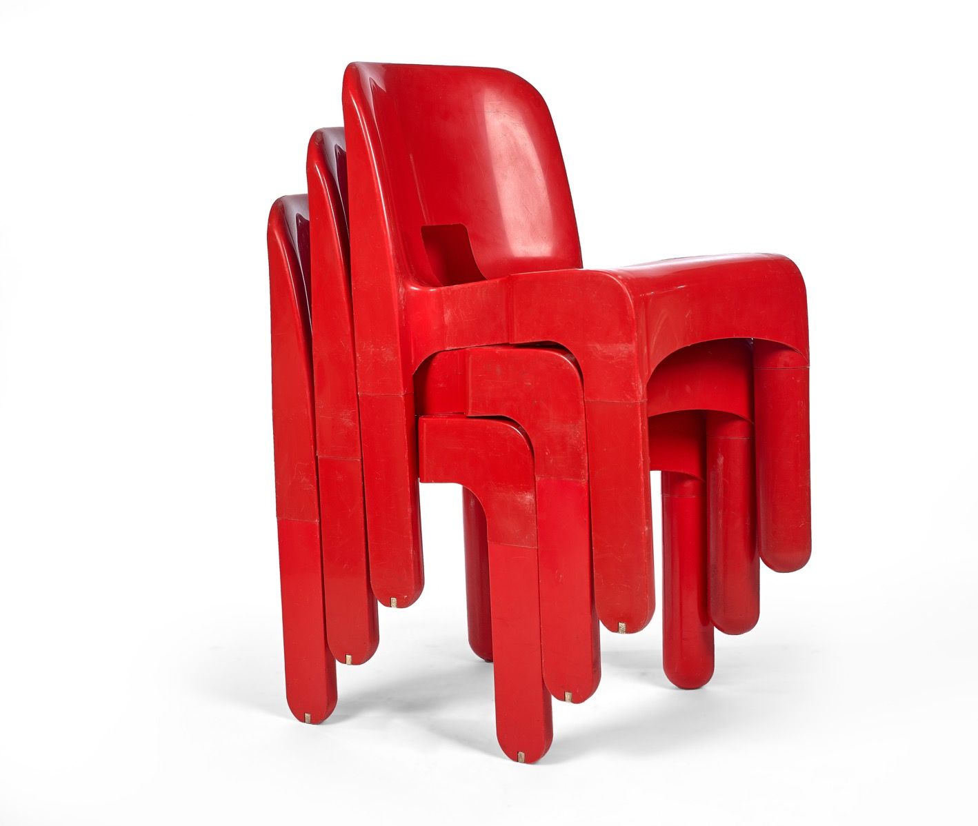 Model 4867 Red Chairs by Joe Colombo for Kartell, Set of 4 for sale at