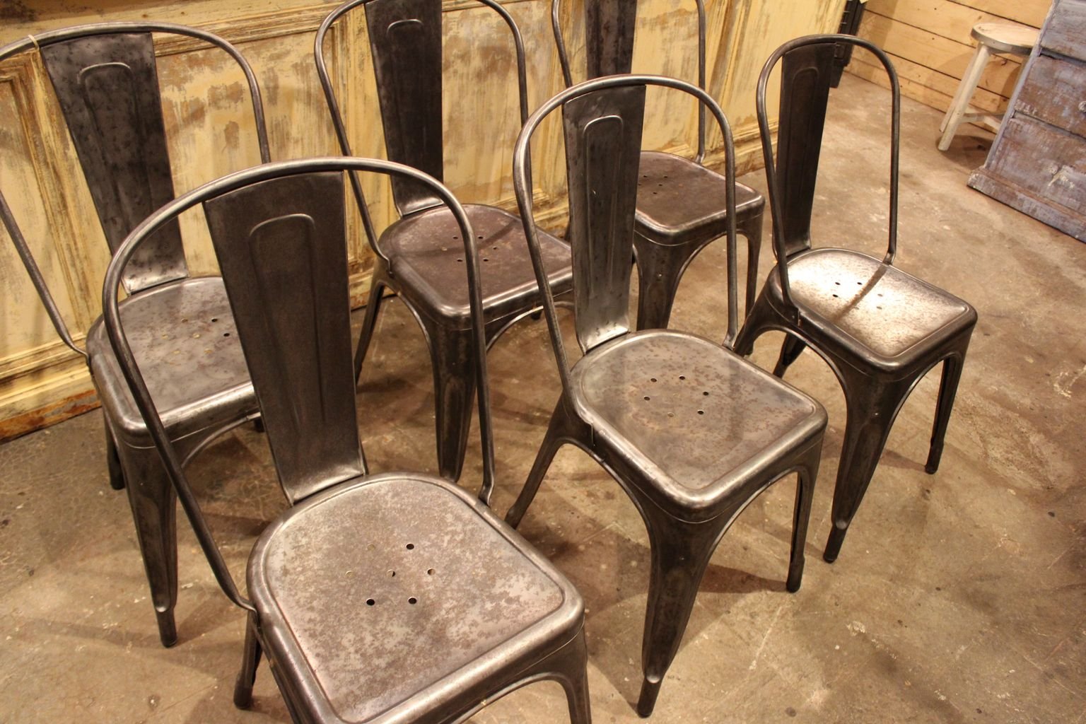 Vintage Industrial Metal Chairs from Tolix, 1950s, Set of 6 for sale at ...