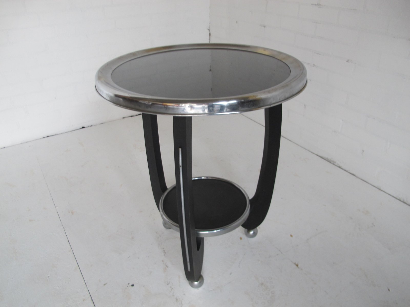 Art Deco Glass and Chrome Side Table for sale at Pamono