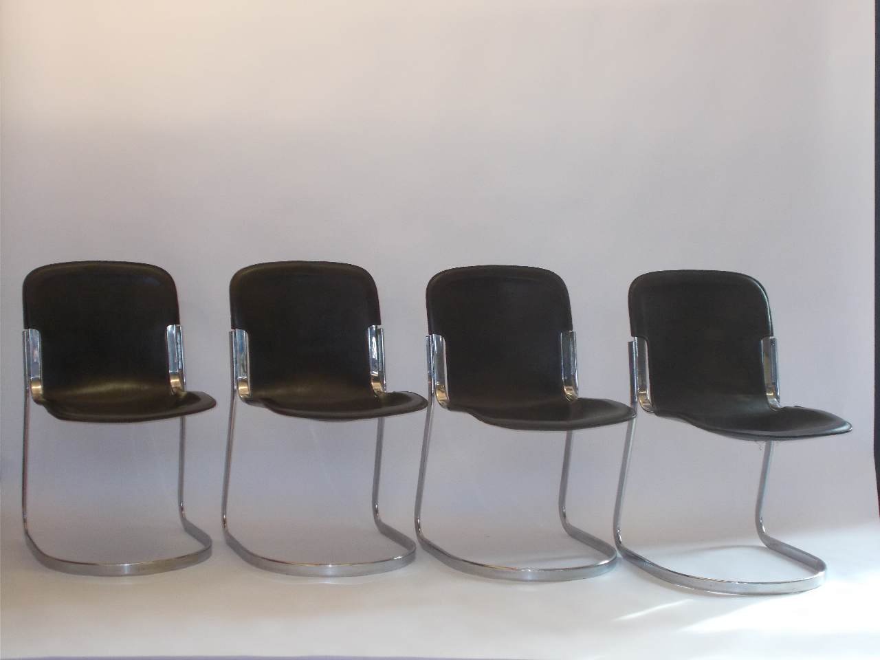 Chaises de salon en cuir marron foncé par willy rizzo, 1960s, set ...