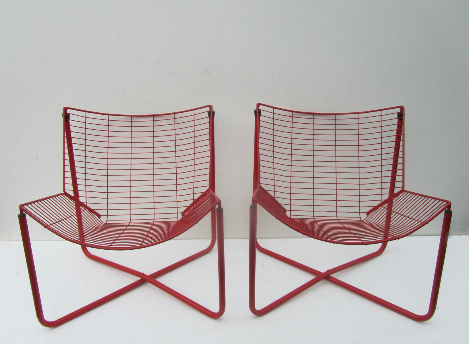 Red Metal Wire Jarpen Chairs by Niels Gammelgaard for Ikea, 1983, Set