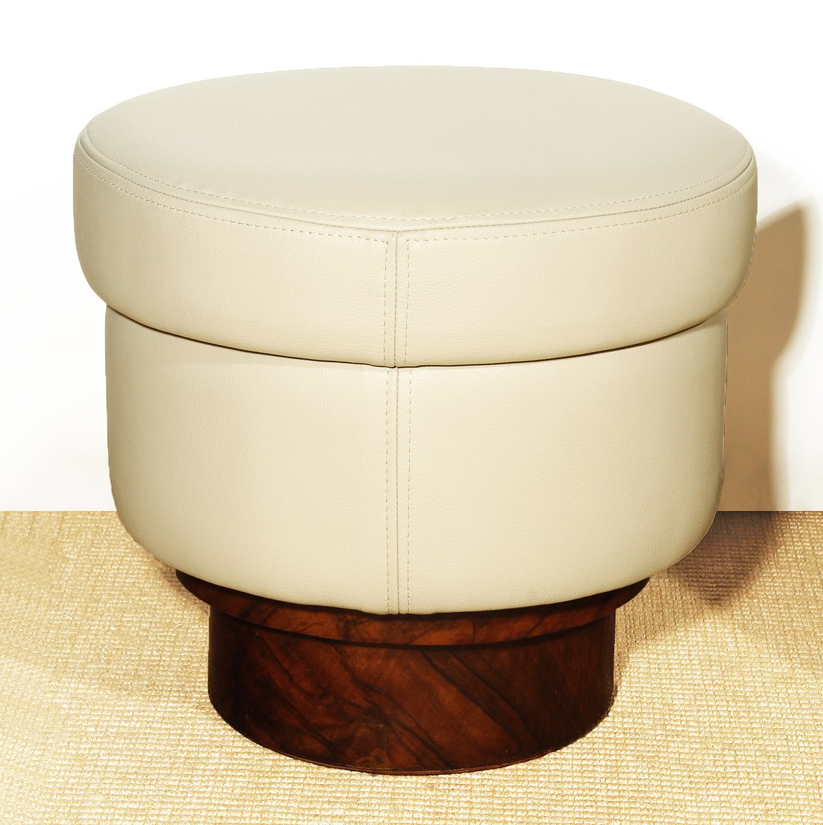 italian round beige leather poufs 1940s set of 2 2
