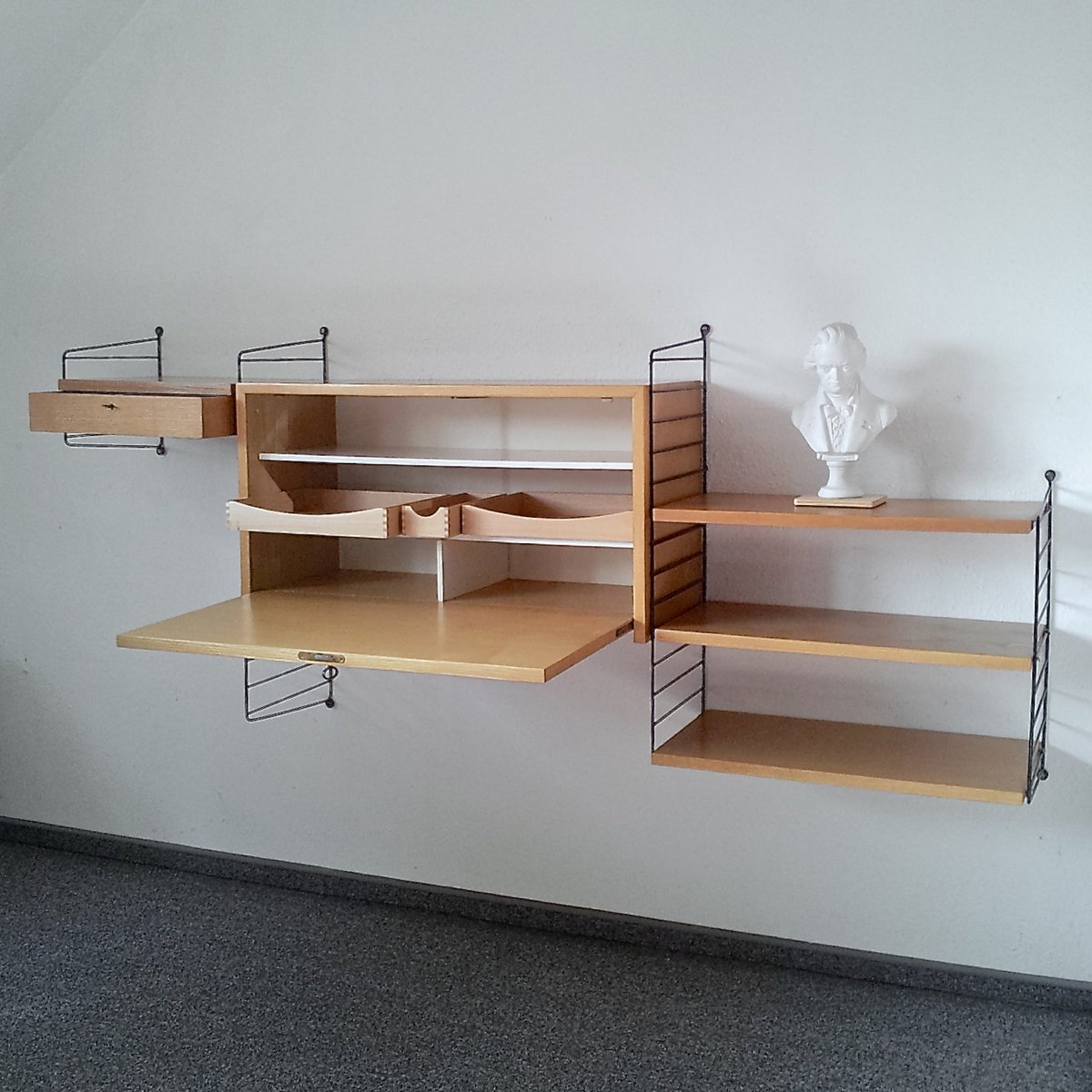 MidCentury String Bookcase with Secretaire by Nisse Strinning for