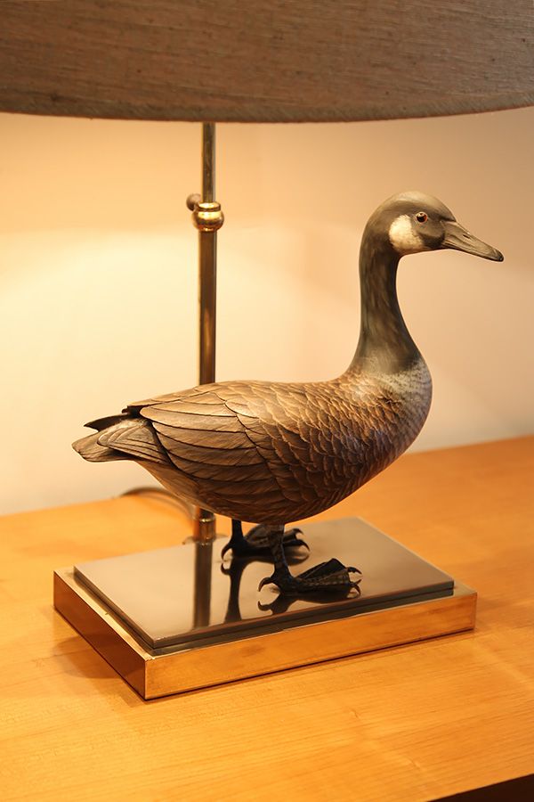 Carved Wooden Duck Lamp, 1970s for sale at Pamono