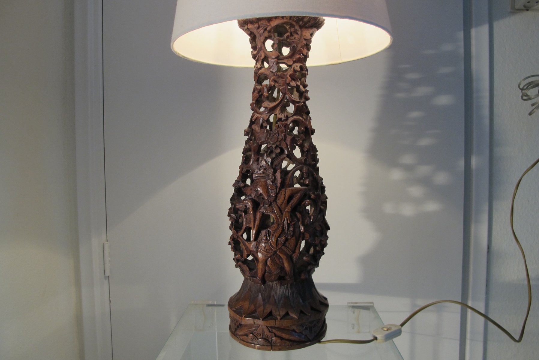 Hand Carved Indonesian Table Lamp for sale at Pamono