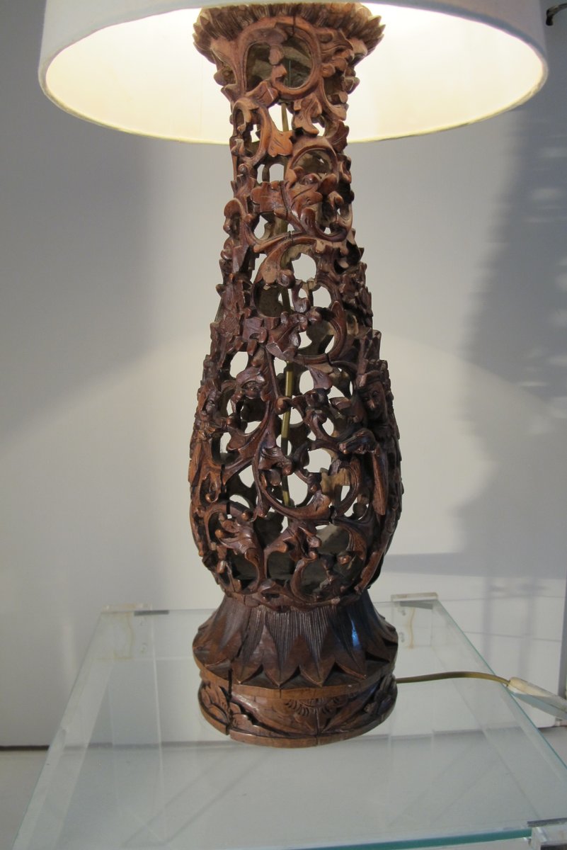 Hand Carved Indonesian Table Lamp for sale at Pamono