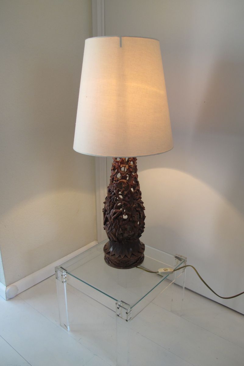 Hand Carved Indonesian Table Lamp for sale at Pamono