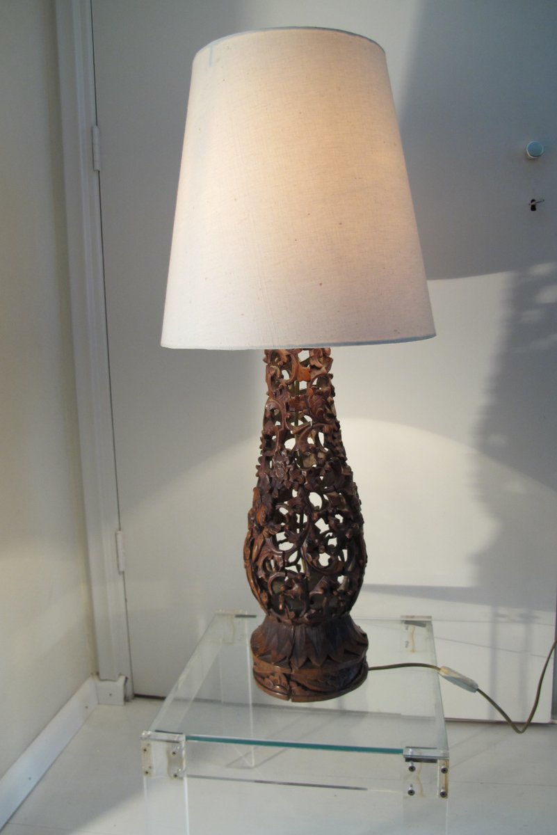 Hand Carved Indonesian Table Lamp for sale at Pamono