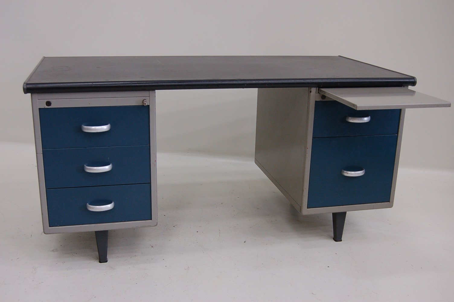 Grey and Blue Metal Desk by Gispen, 1950s for sale at Pamono