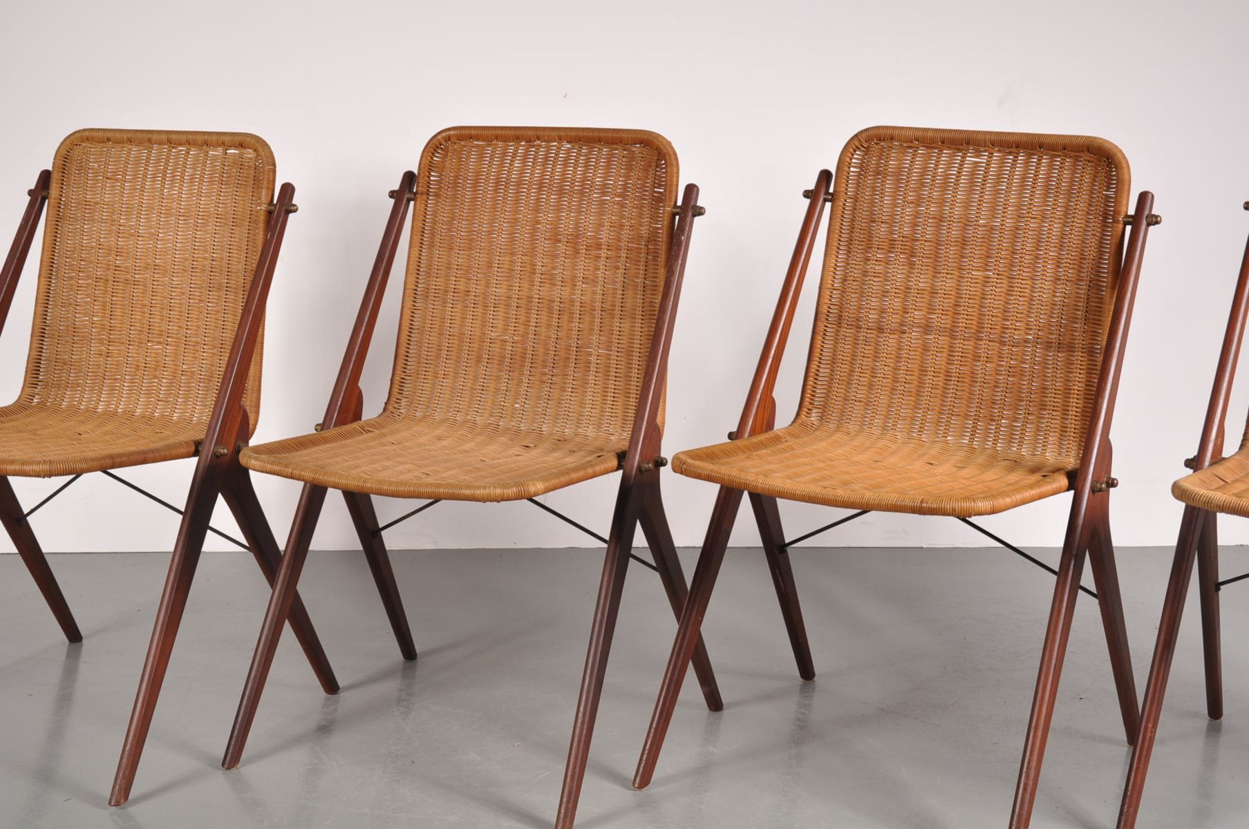 Vintage Teak and Wicker Dining Chairs, Set of 4 for sale at Pamono
