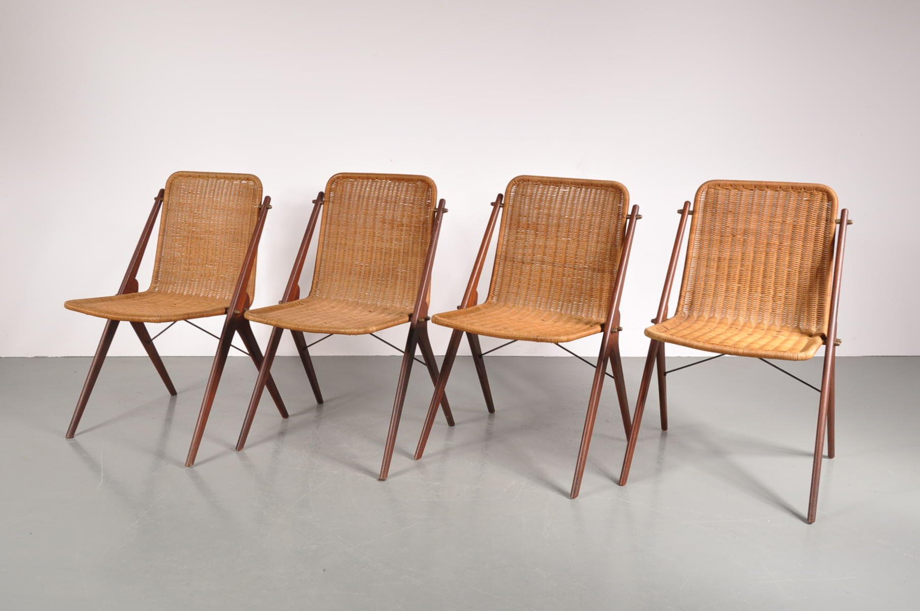Vintage Teak and Wicker Dining Chairs, Set of 4 for sale at Pamono