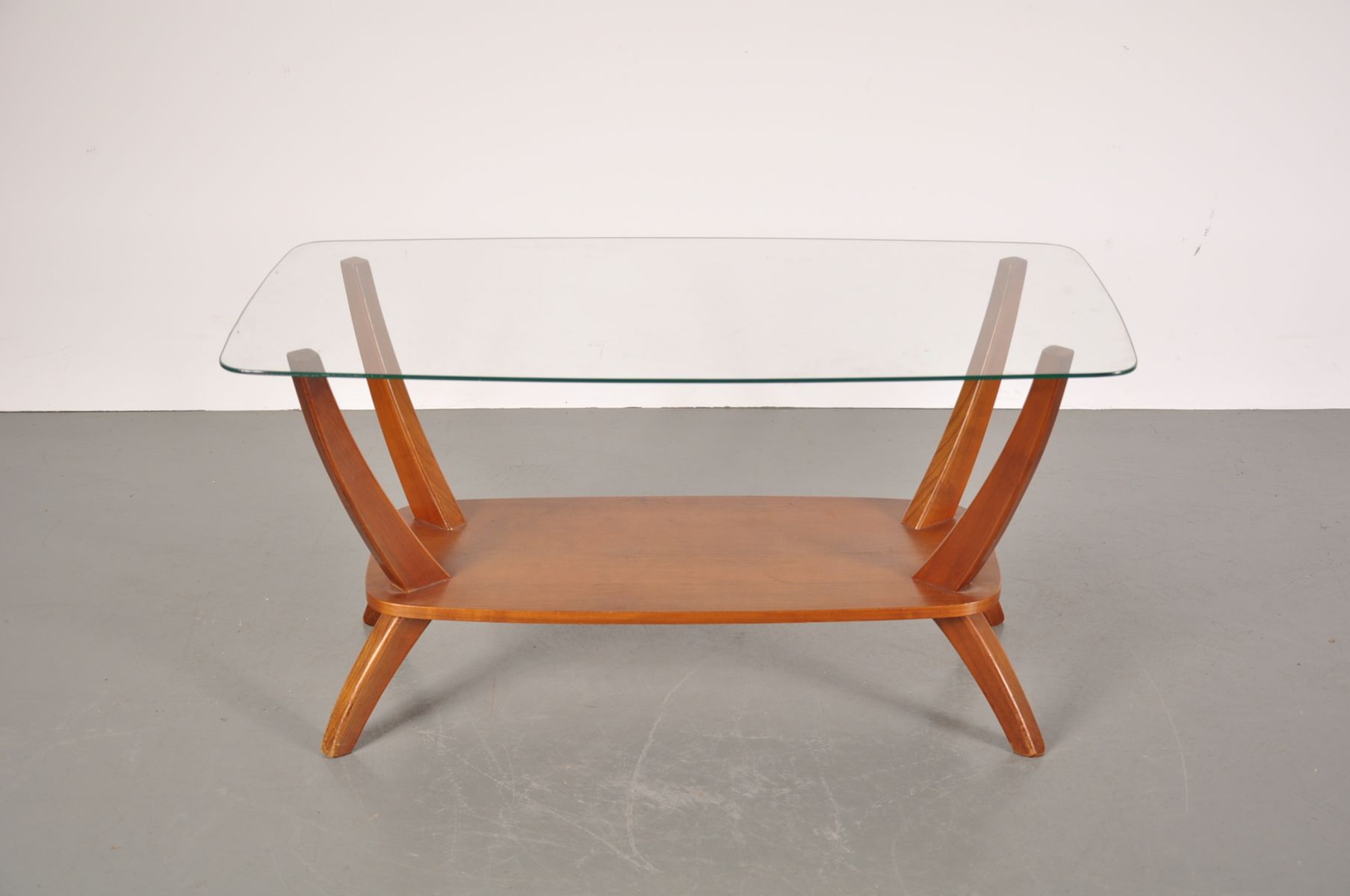 Mid Century Teak & Glass Coffee Table for sale at Pamono