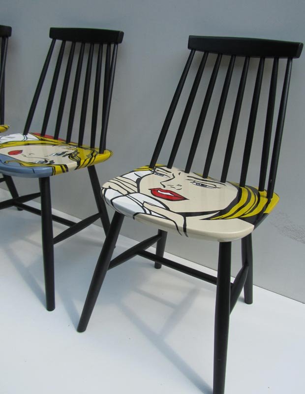 Hand Painted Pop Art Chairs from Pastoe, 1960s, Set of 3 for sale at Pamono