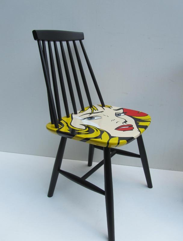Hand Painted Pop Art Chairs from Pastoe, 1960s, Set of 3 for sale at Pamono