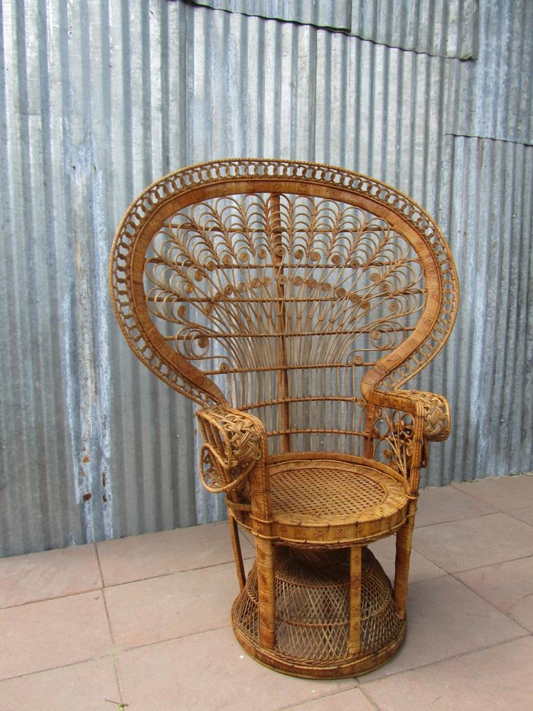 Vintage Emmanuelle High Back Rattan Chair, 1970s for sale