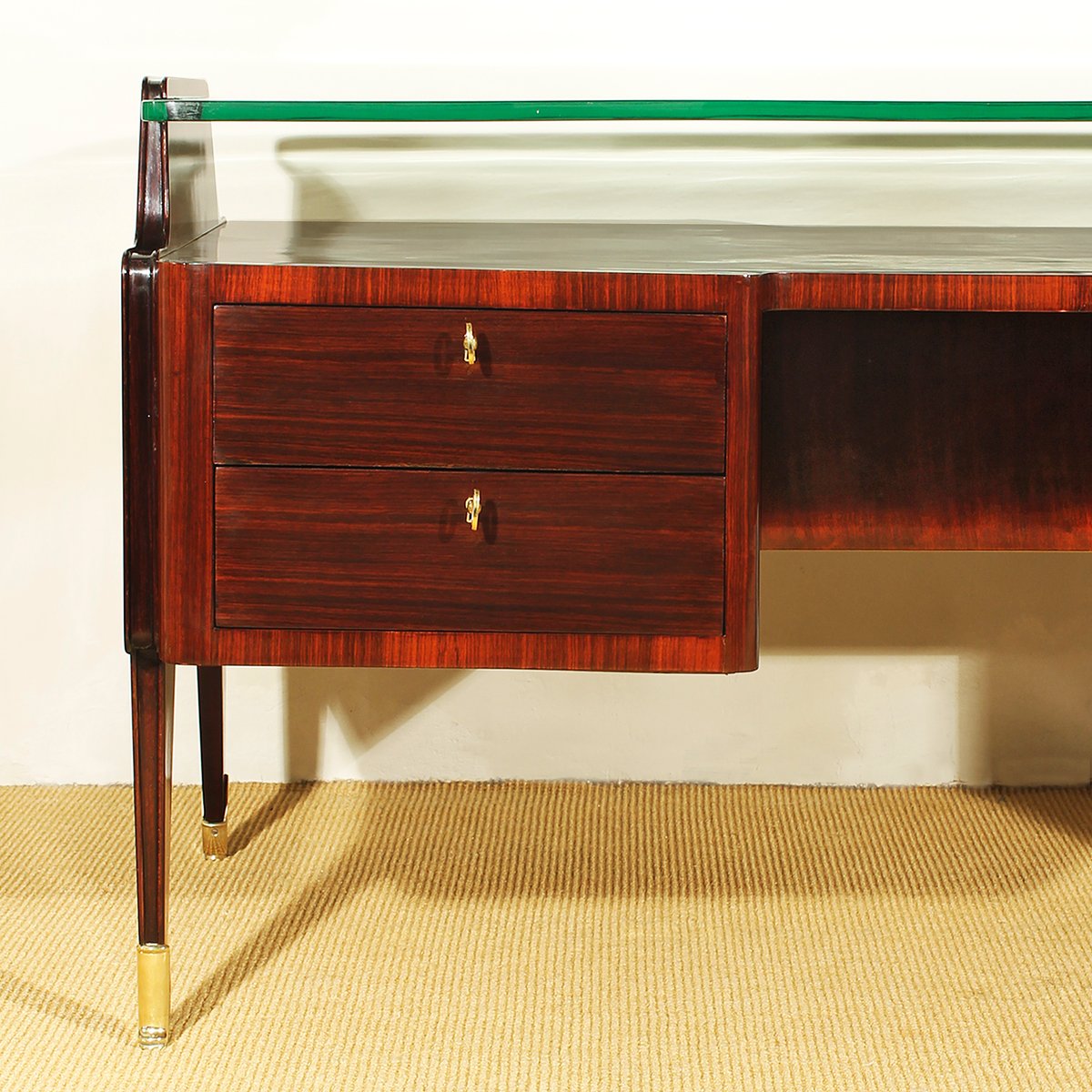 Vintage Rosewood & Glass Desk, 1940 for sale at Pamono