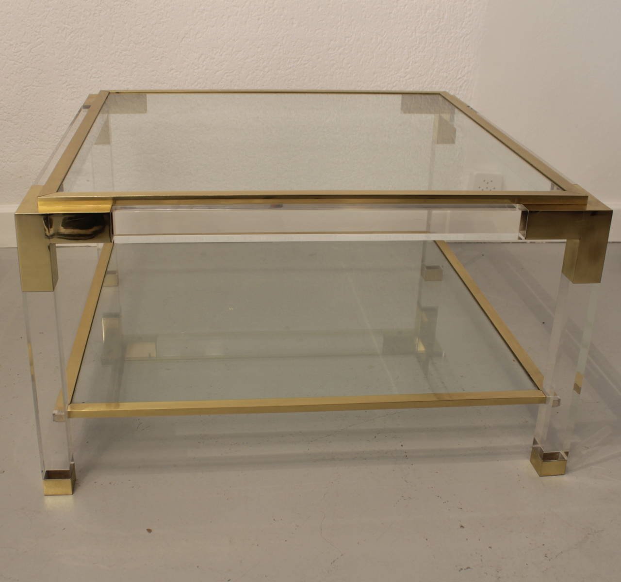 Square Brass & Lucite Coffee Table, 1975 for sale at Pamono