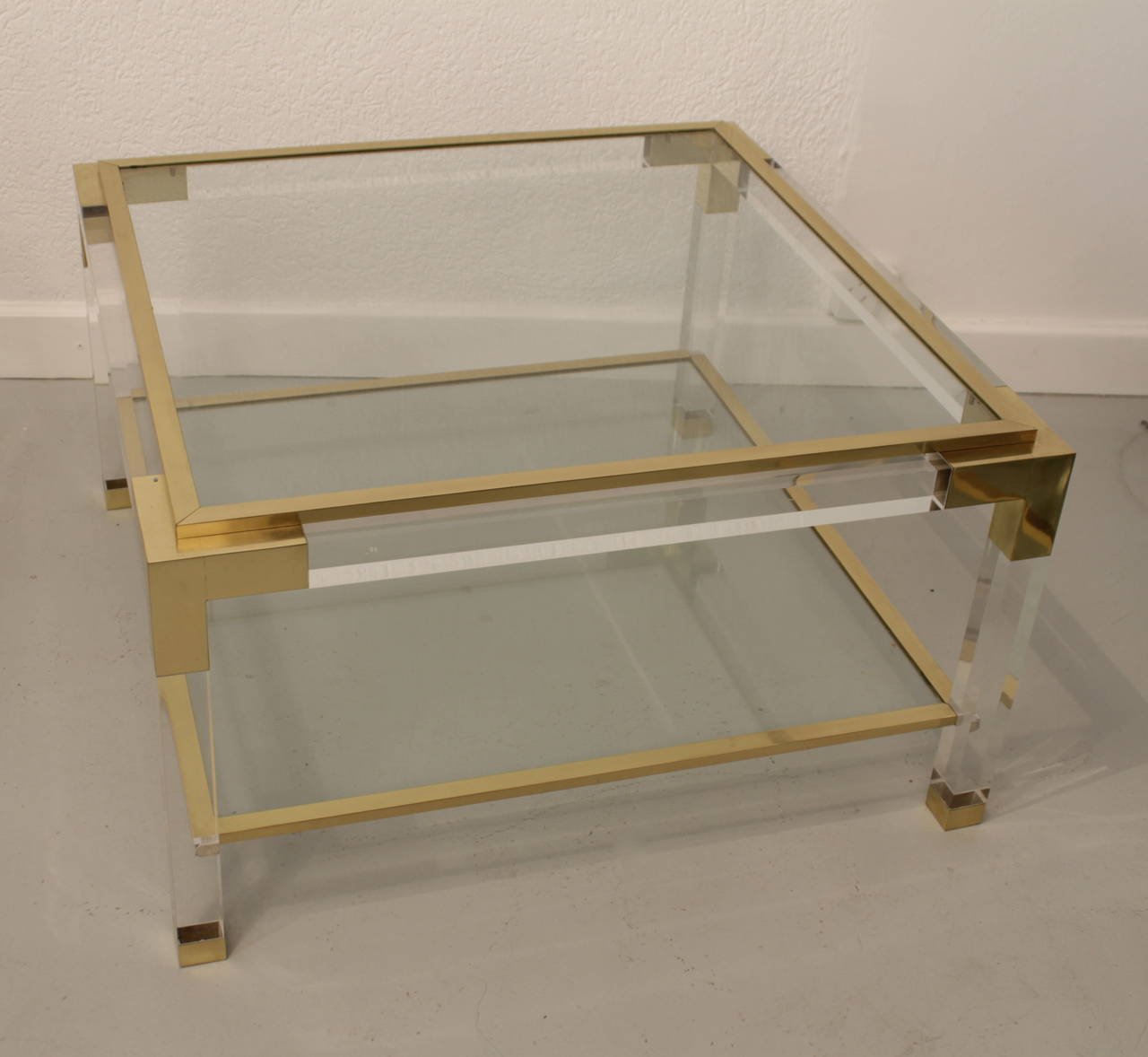 Square Brass & Lucite Coffee Table, 1975 for sale at Pamono