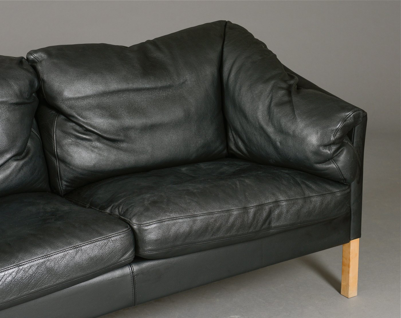 Danish Black Leather Sofa 1980s for sale at Pamono