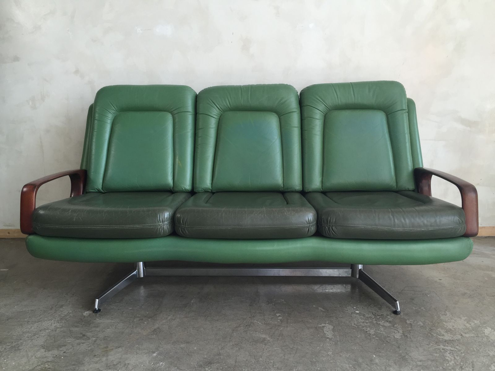 Swiss Leather Sofa and Armchair from Strässle 1970s for sale at