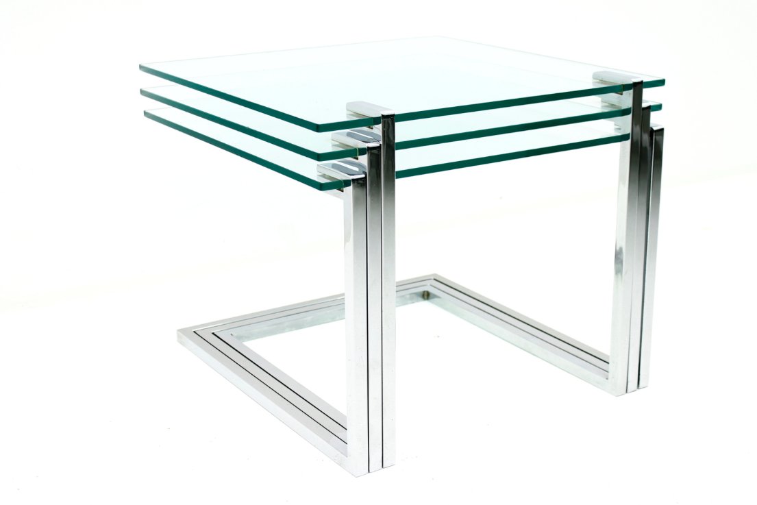 Mid-Century Glass and Chrome Nesting Tables by Milo Baughman, 1970s ...