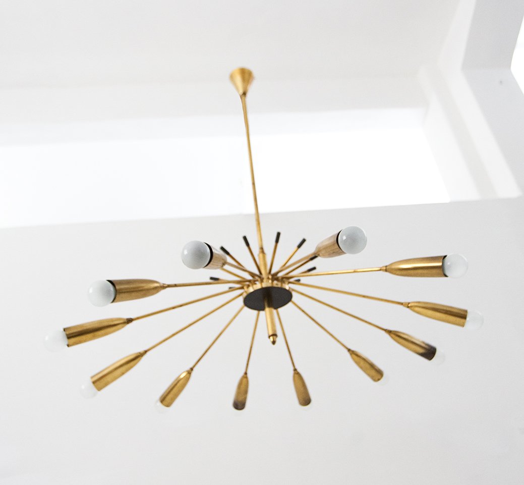 MidCentury Brass Chandelier for sale at Pamono