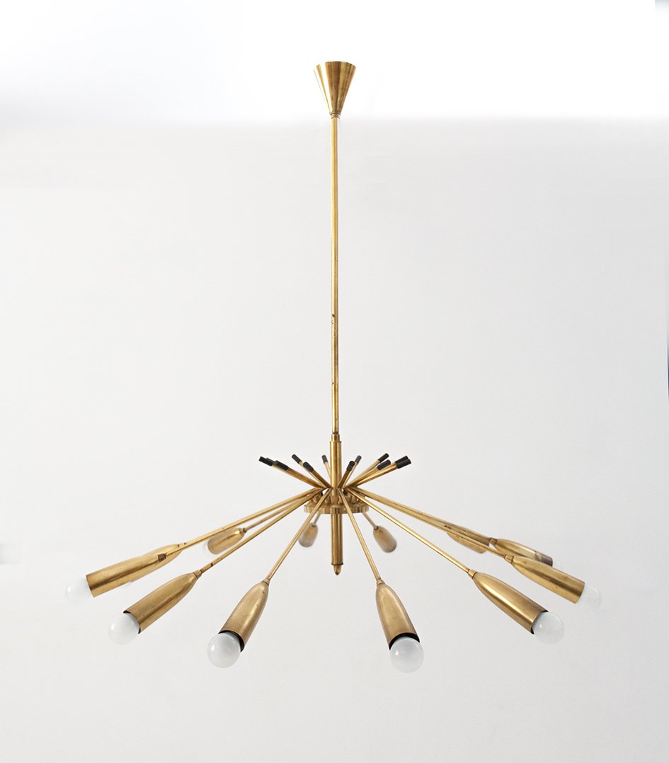 MidCentury Brass Chandelier for sale at Pamono