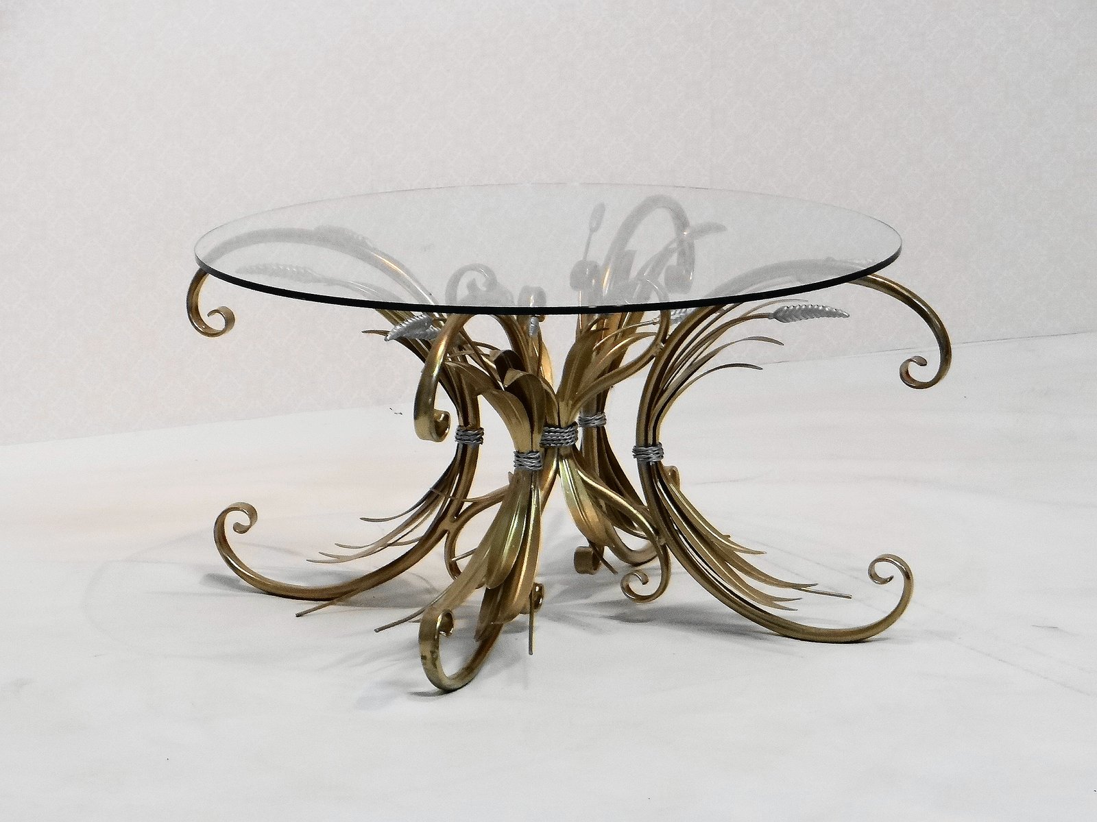 Vintage Wheat Sheaf Glass Coffee Table for sale at Pamono