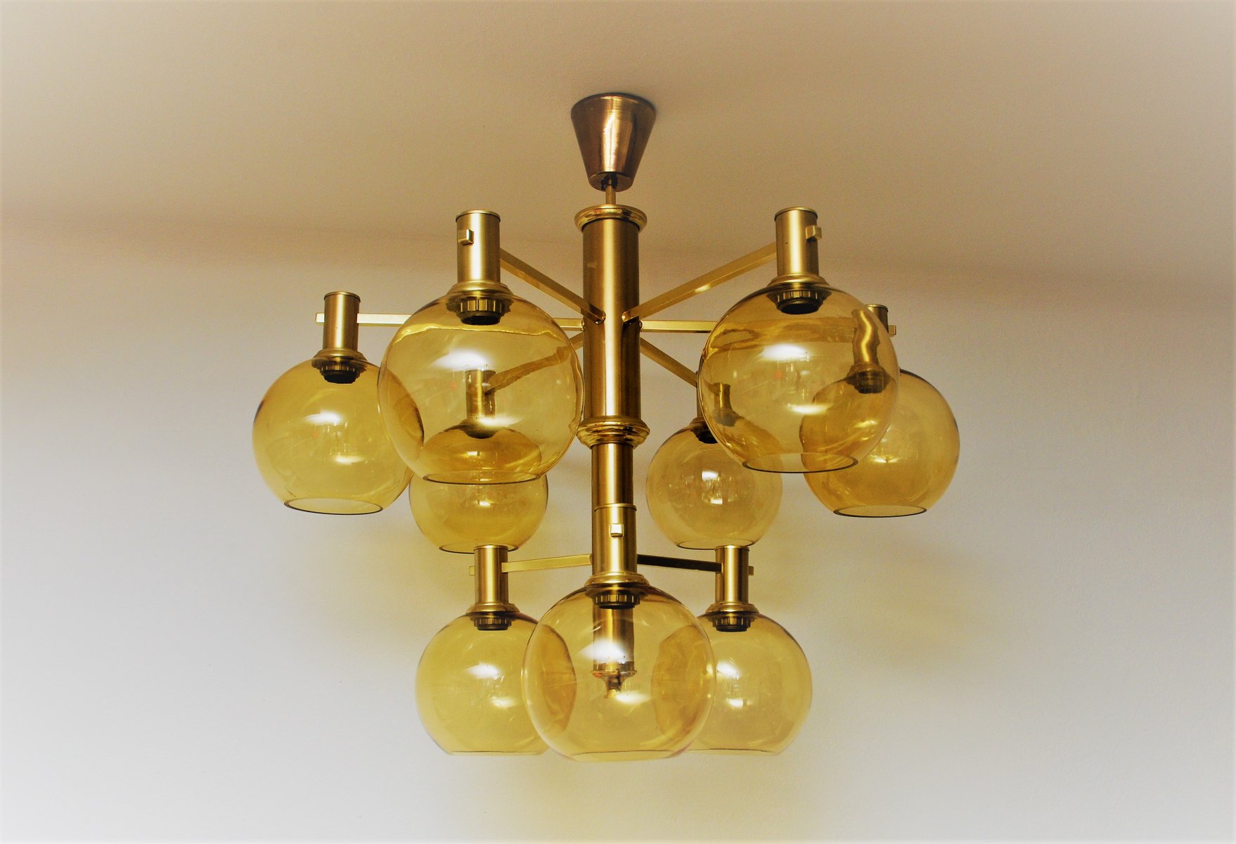 Large Vintage Ceiling Lights : Large vintage brass and glass ceiling lamp for sale at pamono